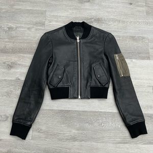 COPY - All Saints Wells Bomber Lambs Leather crop zip up jacket size 2